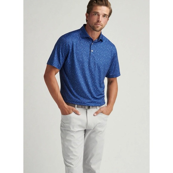 Peter Millar Wine Country Mens Extra Large Blue Sun Performance Jersey Polo Sm.